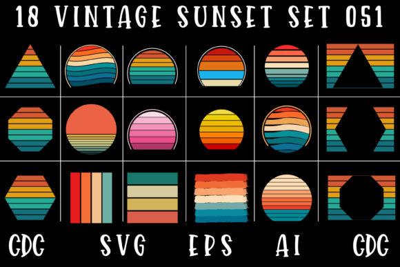 Retro Vintage Sunset Circle Graphic Set Review
